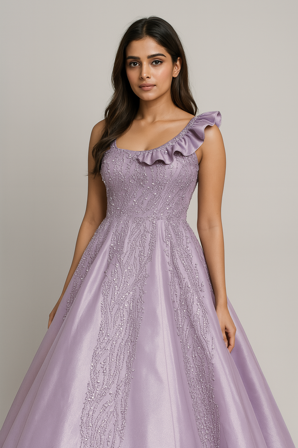 Purple Designer Evening Gown - Single Shoulder Party Dress